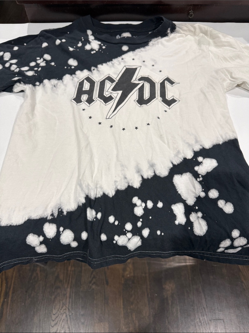 AC/DC Black and White Tie-Dye Lightning Logo Tee